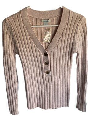 Boho Sundance Modern Wonder Ribbed Henley Sweater Pink XS NWT